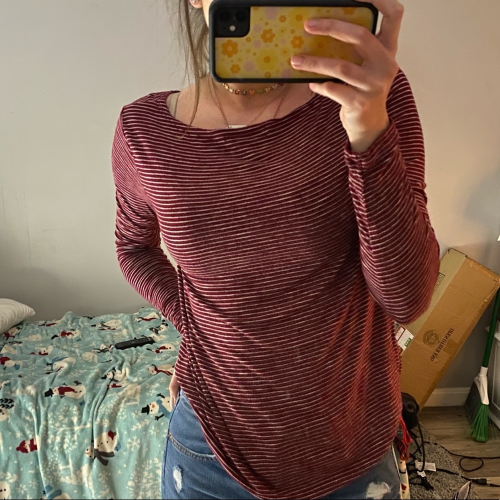Red and white stripped shirt